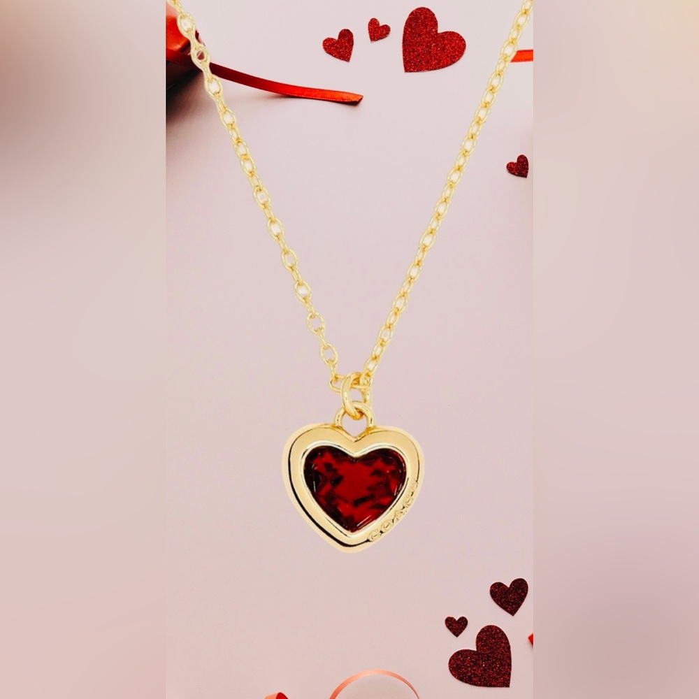 Coach Gold Necklace with Red Heart Pendant - Picture 2 of 3
